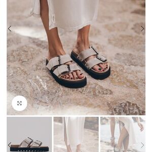 Mikuta Beige Suede Buckle Sandals